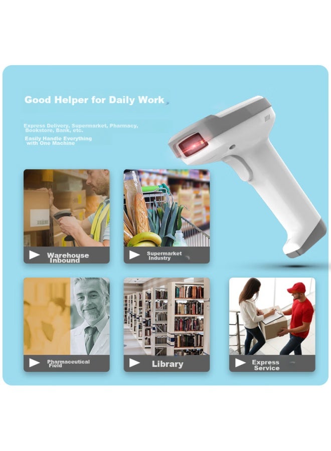 ديلي Deli Barcode Scanner, مسدس مسح الباركود السلكي, ماسح الباركود لتتبع المستحضرات الصيدلانية, مدفوعات التأمين الطبي للكود QR لصراف, استفسار لوجستيات البريد السريع مستودع قطع الغيار 14952 أبيض - Image 4