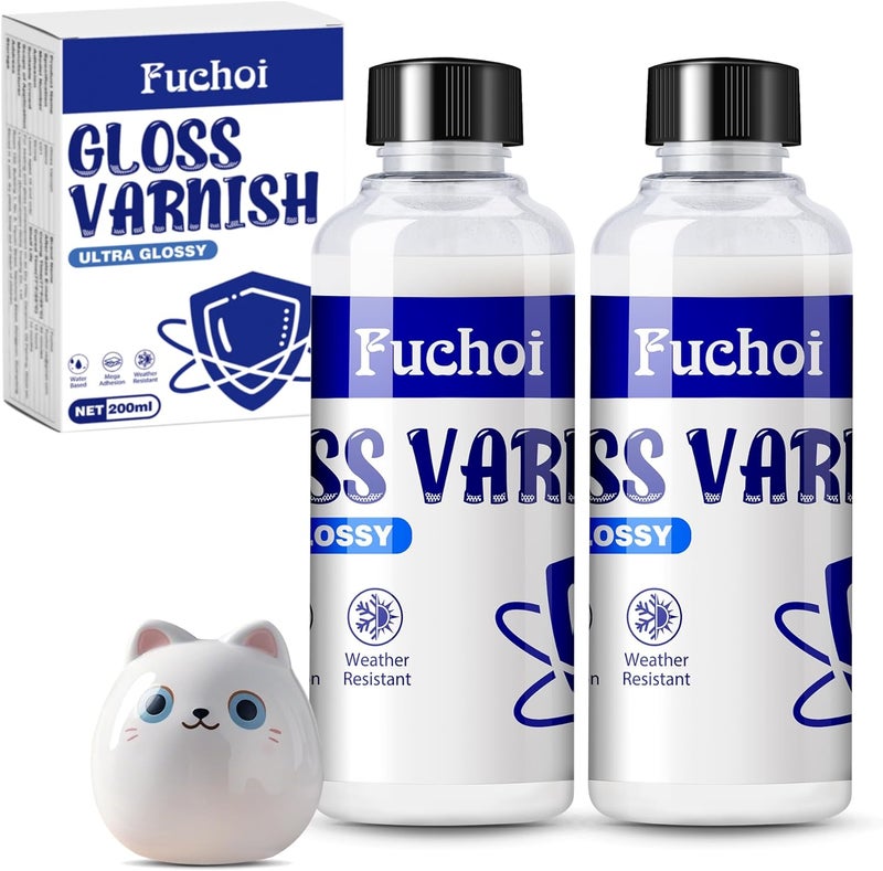 Fuchoi Air Dry Clay Glaze 200ml, Clear Air Dry Clay Varnish, Gloss Varnish for Acrylic Painting, Pottery Clay and Wood, Clay Sealant to Prevent Cracking Scratches Wear, Waterproof &High Gloss - Image 1