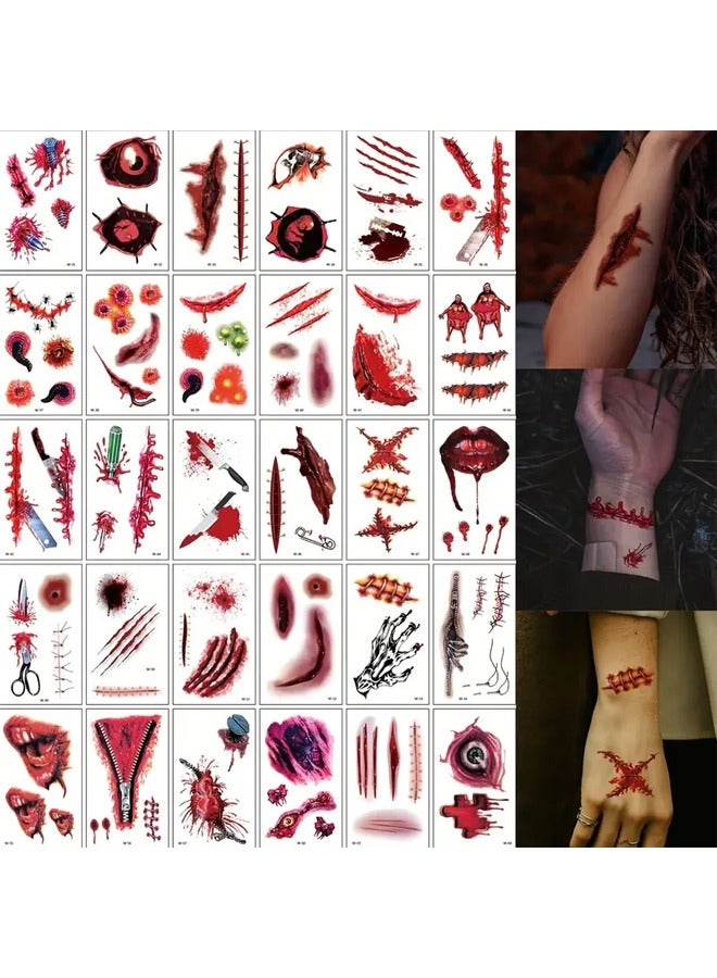 30pcs Tattoo Stickers Scars Funny Horror Realistic Scars Red Eyes Stickers B - Image 1