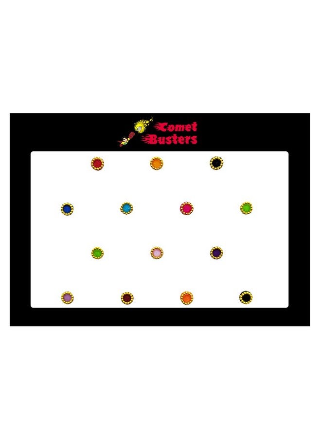 Comet Busters Multicolor Round Bindi With Gold Beads Border (Bin1165) - Image 3