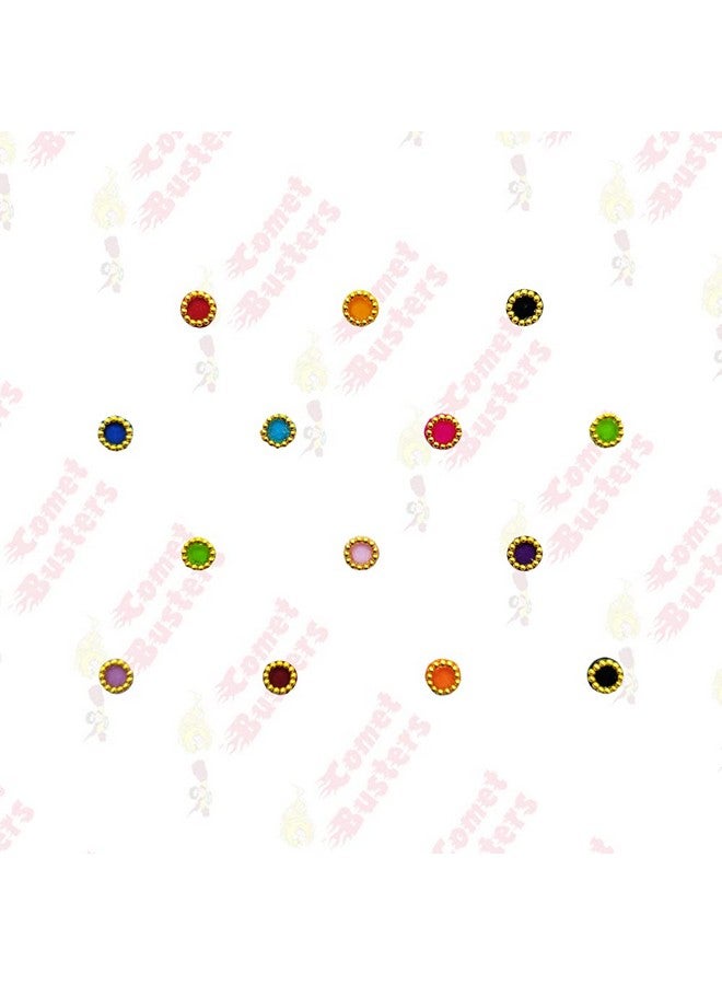 Comet Busters Multicolor Round Bindi With Gold Beads Border (Bin1165) - Image 4