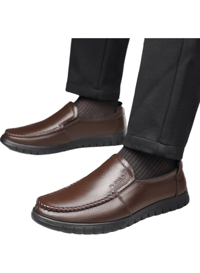 PLAYBOY Men'S Shoes Spring And Autumn New Middle-Aged And Elderly Dad Shoes One-Step Men'S Business Casual Leather Shoes Deep Brown 45 - Image 2