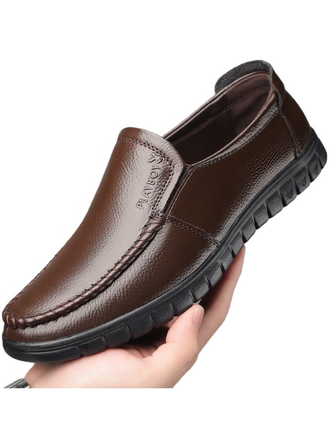 PLAYBOY Men'S Shoes Spring And Autumn New Middle-Aged And Elderly Dad Shoes One-Step Men'S Business Casual Leather Shoes Deep Brown 45 - Image 3