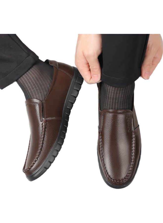 PLAYBOY Men'S Shoes Spring And Autumn New Middle-Aged And Elderly Dad Shoes One-Step Men'S Business Casual Leather Shoes Deep Brown 45 - Image 1