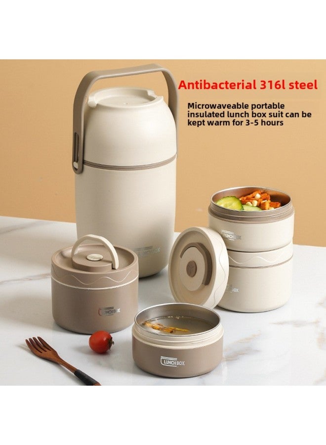 316L Stainless Steel Insulated Lunch Box Office Worker Student Lunch Box Insulated Bucket Microwave Portable Lunch Box-Specifications:Brown 316L Steel Lunch Box 600ML  - Image 2