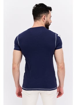 Canadian Peak Men V-Neck Short Sleeve Brand Logo T-Shirt, Navy Blue  - Image 3