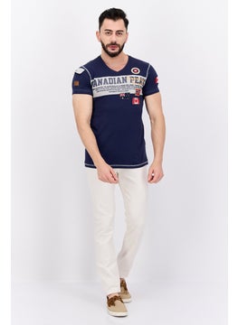 Canadian Peak Men V-Neck Short Sleeve Brand Logo T-Shirt, Navy Blue  - Image 4