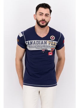 Canadian Peak Men V-Neck Short Sleeve Brand Logo T-Shirt, Navy Blue  - Image 1