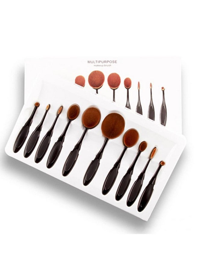 أدبيني مجموعة فرش مكياج بيضاوية مكونة من 10 قطع، أدوات احترافية لمزج كريم الأساس وخافي العيوب وبودرة أحمر الخدود السائلة (عبوة مكونة من 10 قطع، باللون الأسود) - Image 1