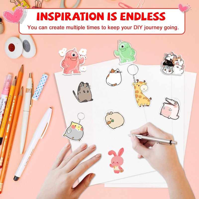 OFNMY Printable Shrinky Dink Sheets,White Printable Shrink Paper,Shrinky Dink Kits for Kids with 25 Shrink Plastic Sheets,Shrink Film Sheets for Inkjet Printer Kids DIY Crafts Mothers Day Gifts,8.3x5.8 inch - Image 3