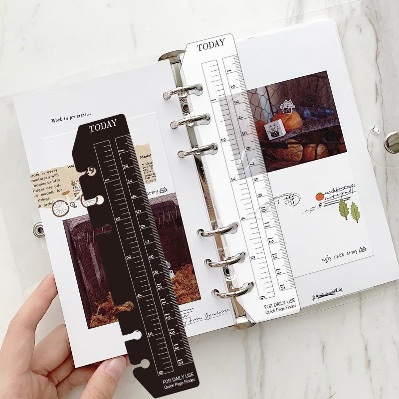 Chris.W 2Pcs Black/Clear Plastic Page Marker Pouch Pagefinder Measuring Today Ruler for A6 Size 6-Hole Binder Notebook (Black + Clear, A6) - Image 3