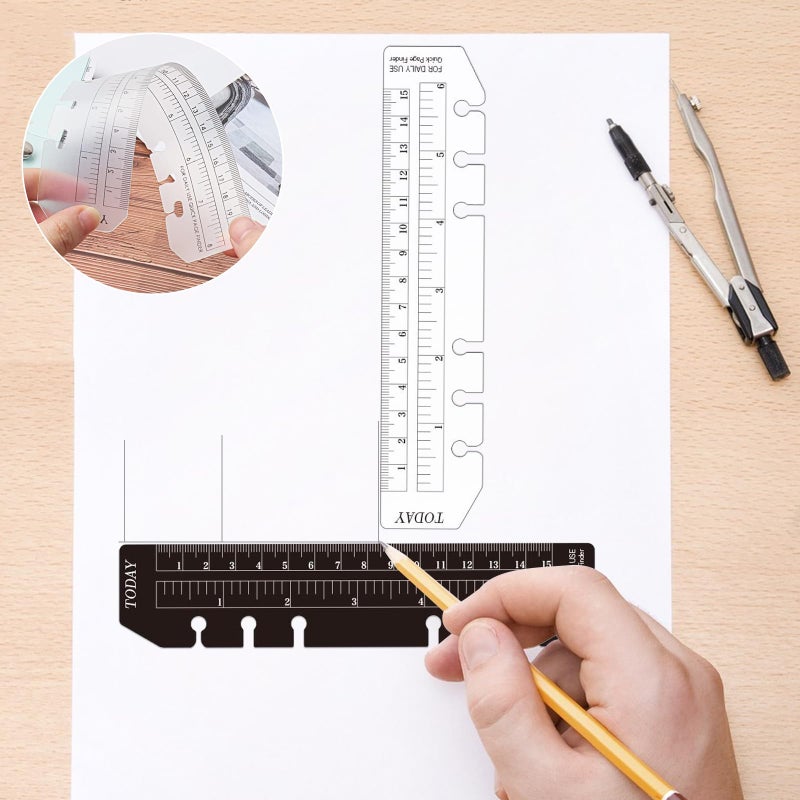 Chris.W 2Pcs Black/Clear Plastic Page Marker Pouch Pagefinder Measuring Today Ruler for A6 Size 6-Hole Binder Notebook (Black + Clear, A6) - Image 4