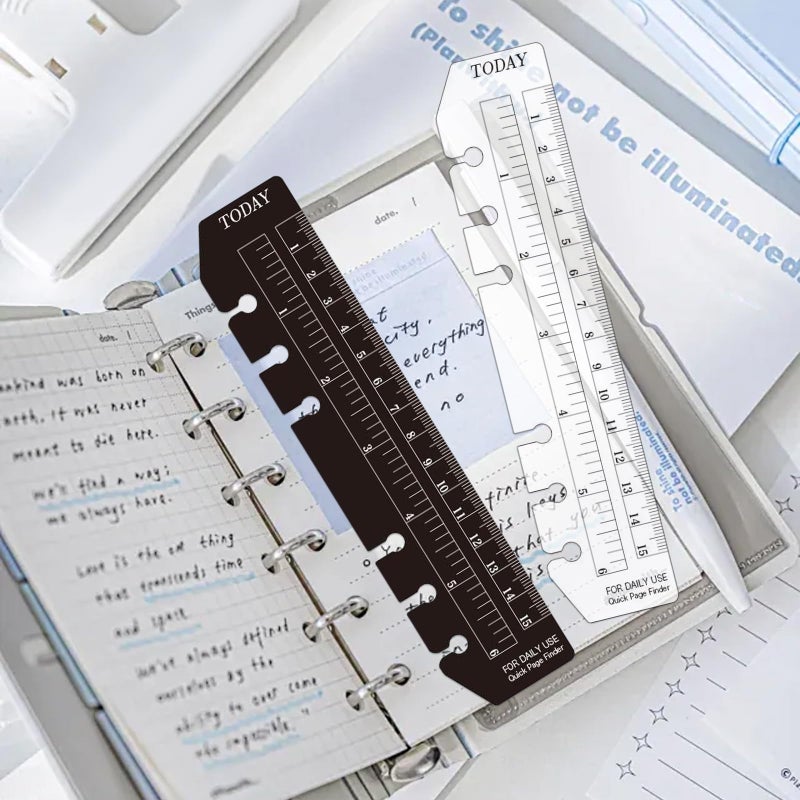 Chris.W 2Pcs Black/Clear Plastic Page Marker Pouch Pagefinder Measuring Today Ruler for A6 Size 6-Hole Binder Notebook (Black + Clear, A6) - Image 2