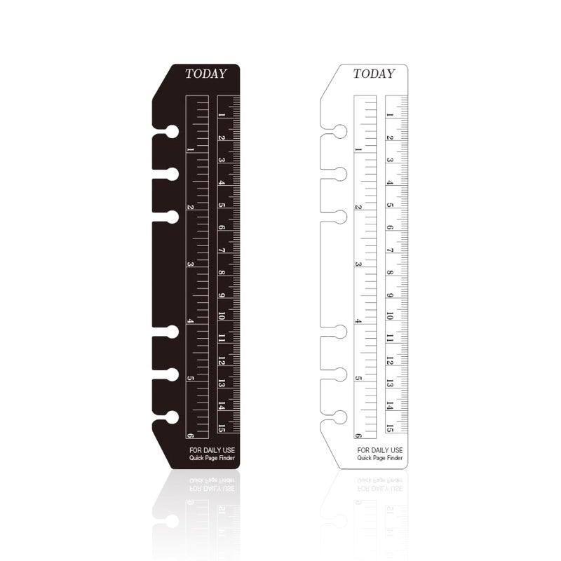 Chris.W 2Pcs Black/Clear Plastic Page Marker Pouch Pagefinder Measuring Today Ruler for A6 Size 6-Hole Binder Notebook (Black + Clear, A6) - Image 1