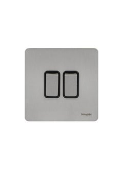 Schneider GU1422BSS Ultimate Stainless Steel Screwless 16AX 2 Gang 2 Way Double Light Switch Black Insert