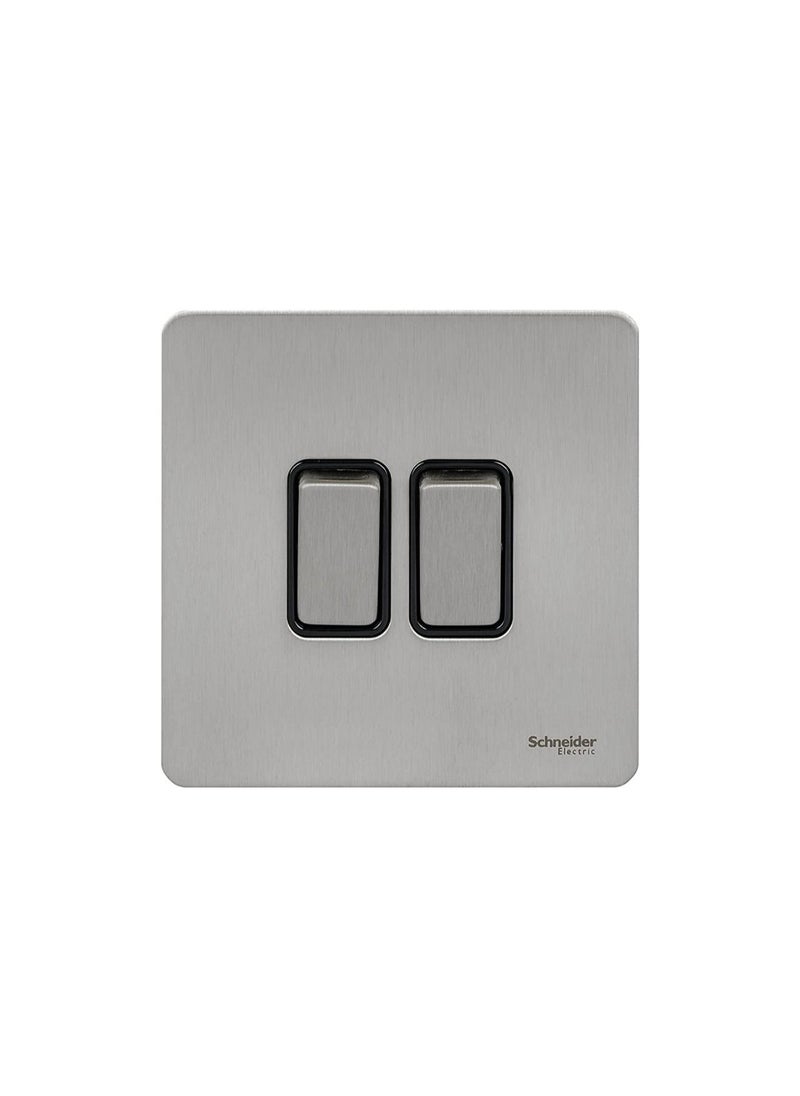 Schneider Electric Schneider GU1422BSS Ultimate Stainless Steel Screwless 16AX 2 Gang 2 Way Double Light Switch Black Insert  - Image 1
