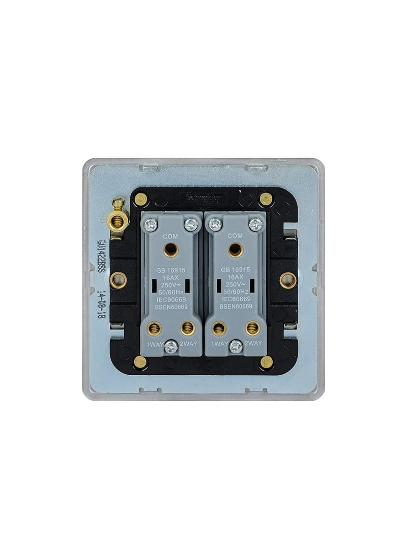 Schneider Electric Schneider GU1422BSS Ultimate Stainless Steel Screwless 16AX 2 Gang 2 Way Double Light Switch Black Insert  - Image 4
