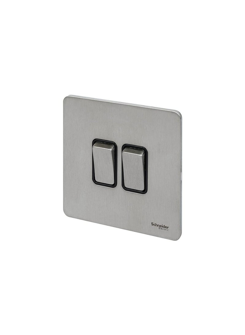 Schneider Electric Schneider GU1422BSS Ultimate Stainless Steel Screwless 16AX 2 Gang 2 Way Double Light Switch Black Insert  - Image 2