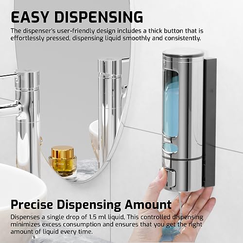 Pixaflo Plastic Elix Liquid Sanitizer Shower Gel Dish Wash Soap Dispenser For Bathroom Kitchen | 400 Ml Capacity | Wall Mounted (Chrome, Pack Of 2) - Image 3