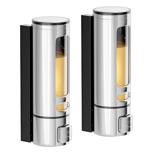 Pixaflo Plastic Elix Liquid Sanitizer Shower Gel Dish Wash Soap Dispenser For Bathroom Kitchen | 400 Ml Capacity | Wall Mounted (Chrome, Pack Of 2) - Image 1