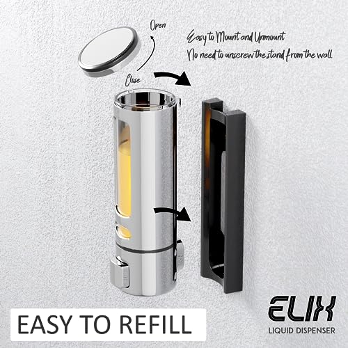 Pixaflo Plastic Elix Liquid Sanitizer Shower Gel Dish Wash Soap Dispenser For Bathroom Kitchen | 400 Ml Capacity | Wall Mounted (Chrome, Pack Of 2) - Image 5