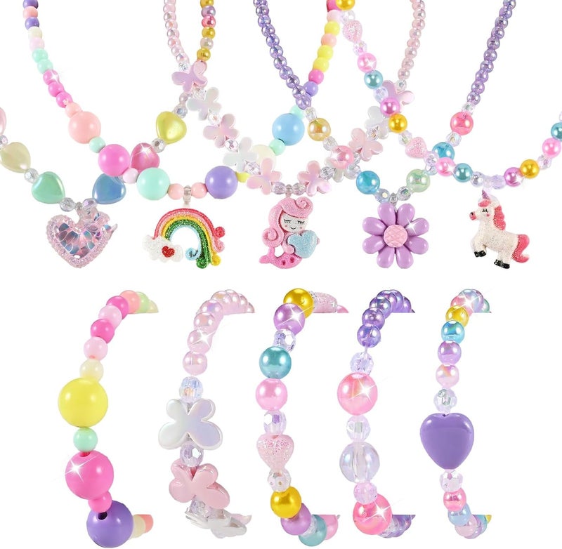 Faburo 10pcs Kids Jewelry for Girls 5 Necklaces 5 Bracelets Little Girls Jewelry Kids Mermaid Necklace for girls Toddler Jewelrys Necklace Birthday Christmas Gift Age 3 4 6 8 - Image 2