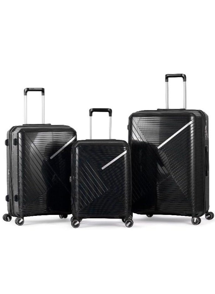 Milano 3 Pieces Unbreakable Luggage Set with TSA Lock, 4 Silent Spinner Wheels, Expandable Double Zipper - ABS Sizes (20",24",28") (Black)