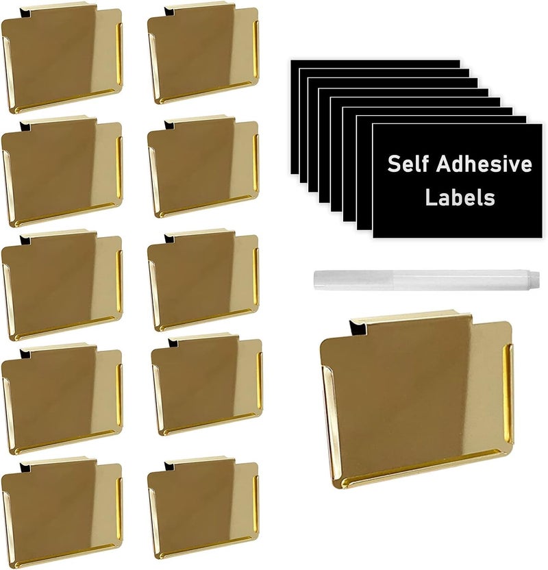 Top label Clip Label Holders,Gold Bin Clips for Kitchen Pantry Organization,10 Pcs Clip Holders with 60 Pcs Chalkboard Stickers - Image 1