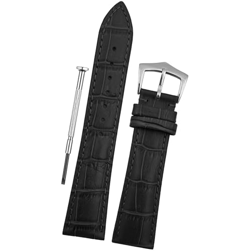 DBLACK '’IMU'' Genuine Leather Watch Strap, Bamboo Design Pattern, Matte Finish Watch Band // For 20-16mm, 22-18mm, or 24-20mm Watch Belt (Choose Your Size & Color) (Black, 22/18mm) - Image 1