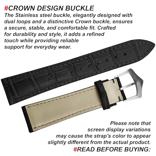 DBLACK '’IMU'' Genuine Leather Watch Strap, Bamboo Design Pattern, Matte Finish Watch Band // For 20-16mm, 22-18mm, or 24-20mm Watch Belt (Choose Your Size & Color) (Black, 22/18mm) - Image 4