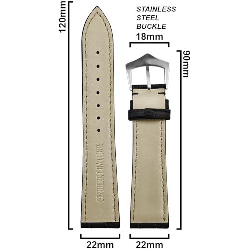 DBLACK '’IMU'' Genuine Leather Watch Strap, Bamboo Design Pattern, Matte Finish Watch Band // For 20-16mm, 22-18mm, or 24-20mm Watch Belt (Choose Your Size & Color) (Black, 22/18mm) - Image 2