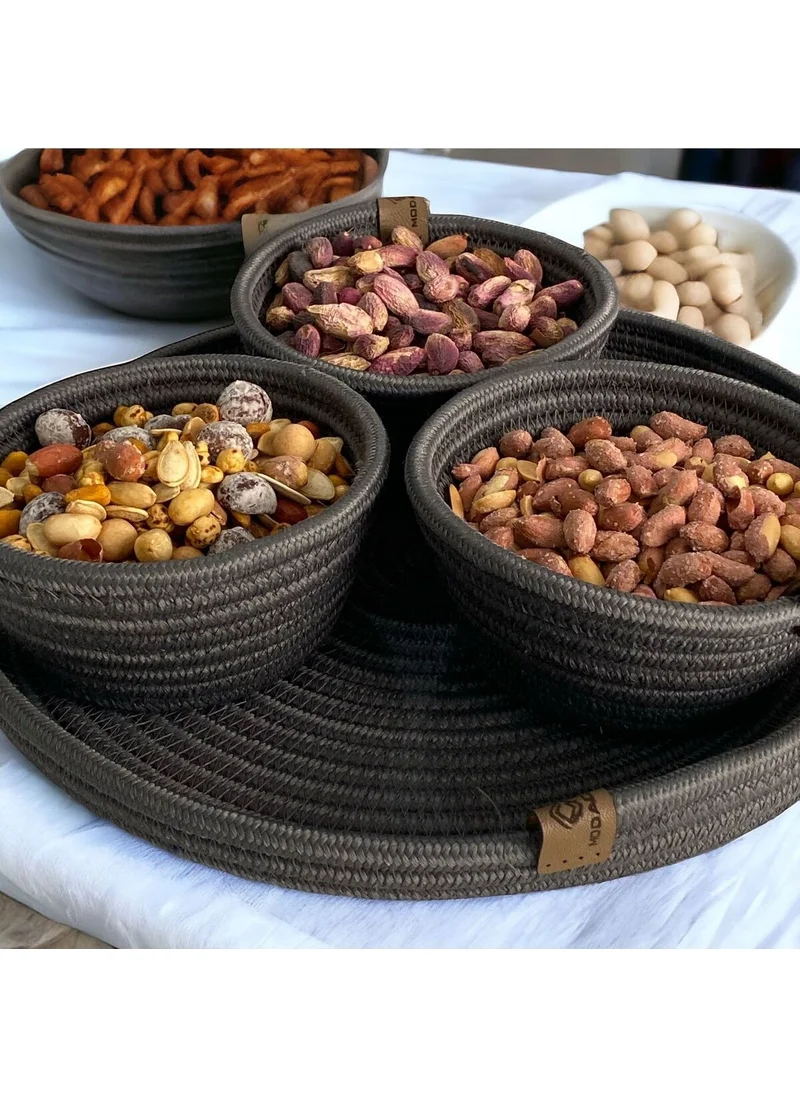 BDZ Deri Bdz Leather 3 Piece Presentation Snack Set Jute Wicker Presentation Container with Tray