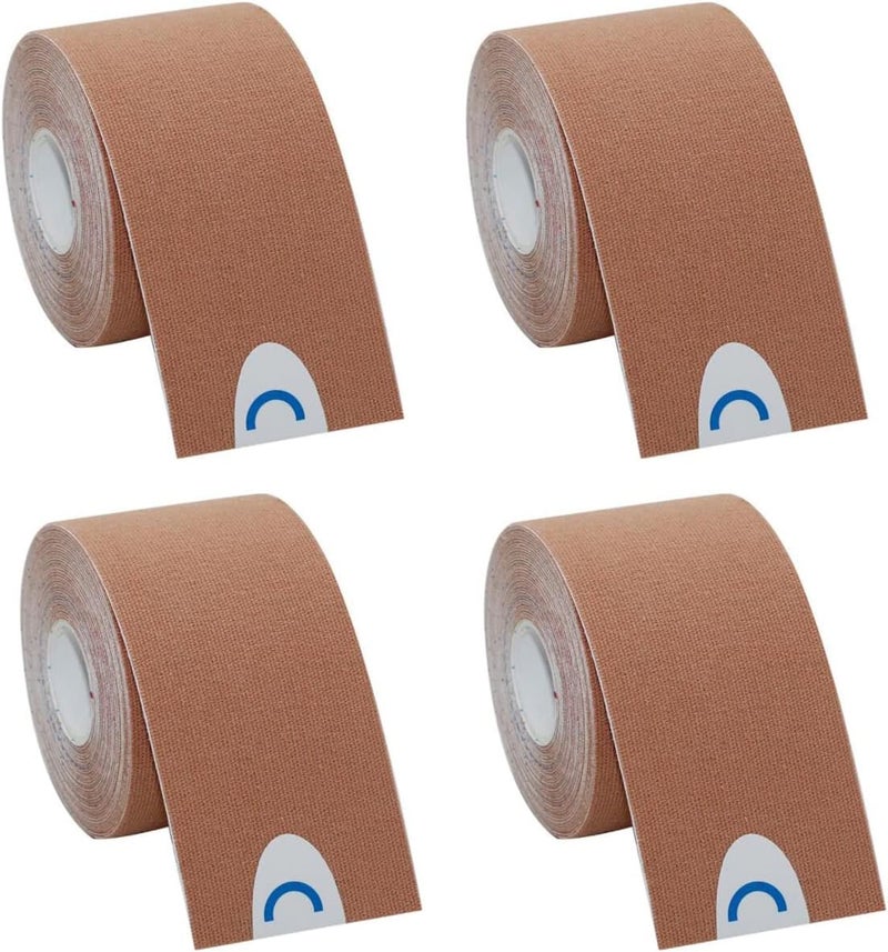 4 Rolls Waterproof Breathable Kinesiology Tape, Athletic Elastic Kneepad Muscle Pain Relief Knee Taping for Gym Fitness Running Tennis Swimming Football (Skin)