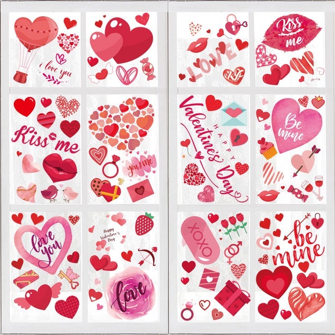 218 PCS VALENTINES DAY WINDOW CLINGS DECORATIONS HEART WINDOW CLINGS FOR GLASS WINDOWS FOR VALENTINES DAY DECORATIONS IN 8 SHEETS