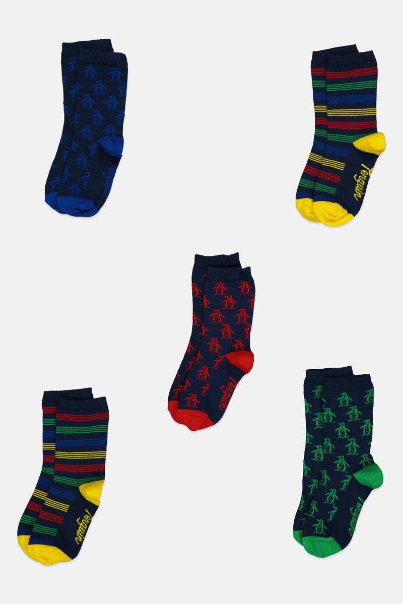 Original Penguin جوارب كروية مطبوعة للأطفال الأولاد 5 أزواج، متعددة الألوان - Image 3