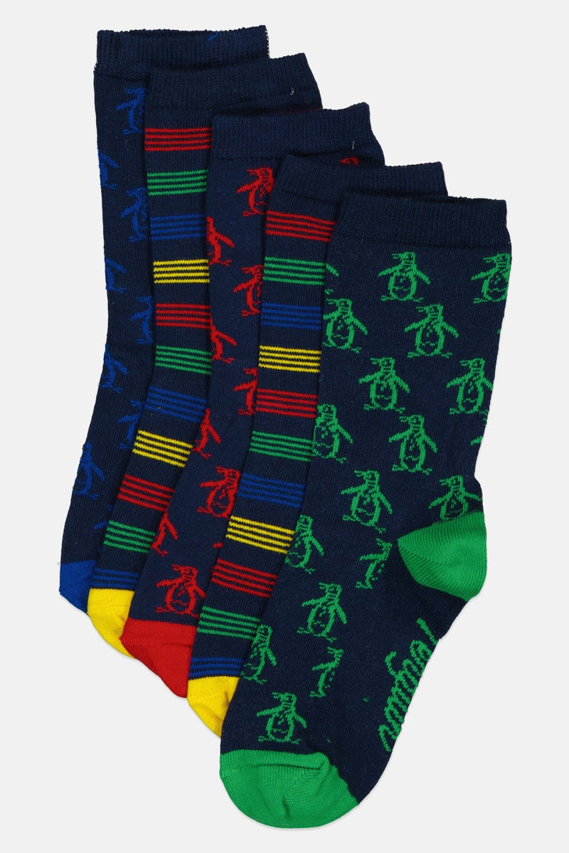 Original Penguin جوارب كروية مطبوعة للأطفال الأولاد 5 أزواج، متعددة الألوان - Image 1