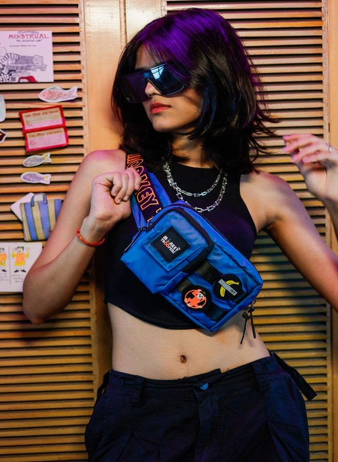 MONKEY TROOPERS Webby Waist Bag, Crossbody, Chest Bag for Men Women Girls Boys, Lightweight, Durable, Travel, Hikking, Casual, Dailyuse, Water Resistant (Blue) - Image 2