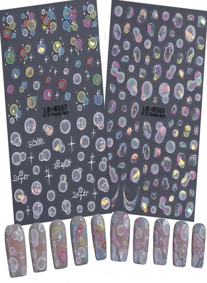 SIMAYKUWA 3D Holographic Bubble Nail Stickers - Summer Cute Designs, Thin & Flexible Nail Art Stickers with Adhesive Backing A Set of 2 Sheets - Image 1