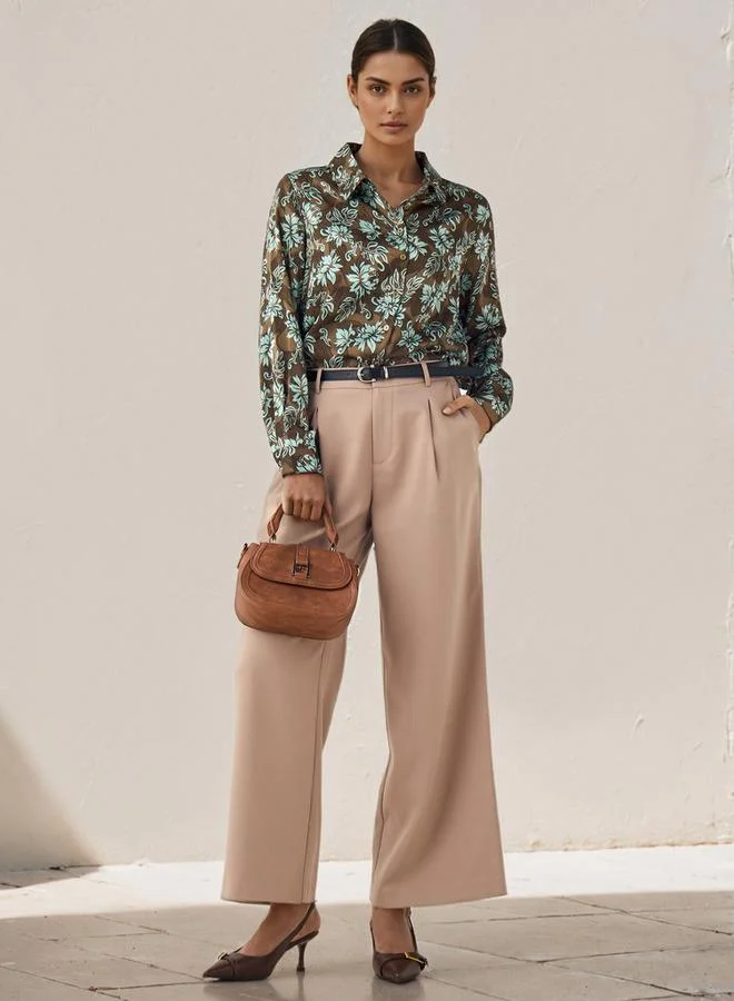 سبلاش فيڤ قميص فيسكوز بطبعة زهور بقصة عادية وياقة