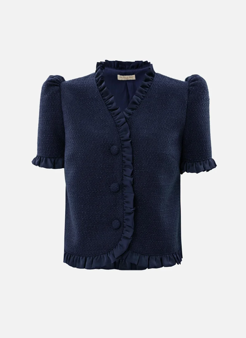 Lichi Straight-cut tweed blouse with ruffles