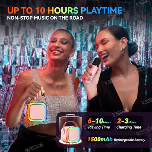 VikriDA Mini Karaoke Machine for Kids & Adults,Portable Bluetooth Speaker with 1 Wireless Karaoke Microphone,Music Toys Christmas Birthday Gifts for Girls & Boys 4,5,6,7,8,9,10,11,12 Year Old. - Image 5
