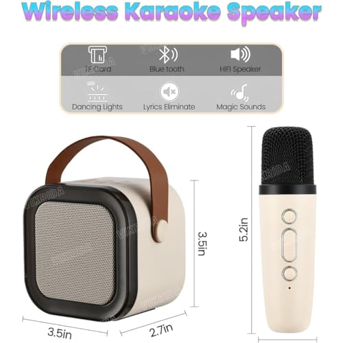VikriDA Mini Karaoke Machine for Kids & Adults,Portable Bluetooth Speaker with 1 Wireless Karaoke Microphone,Music Toys Christmas Birthday Gifts for Girls & Boys 4,5,6,7,8,9,10,11,12 Year Old. - Image 4
