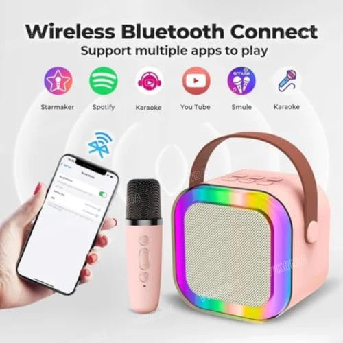 VikriDA Mini Karaoke Machine for Kids & Adults,Portable Bluetooth Speaker with 1 Wireless Karaoke Microphone,Music Toys Christmas Birthday Gifts for Girls & Boys 4,5,6,7,8,9,10,11,12 Year Old. - Image 3