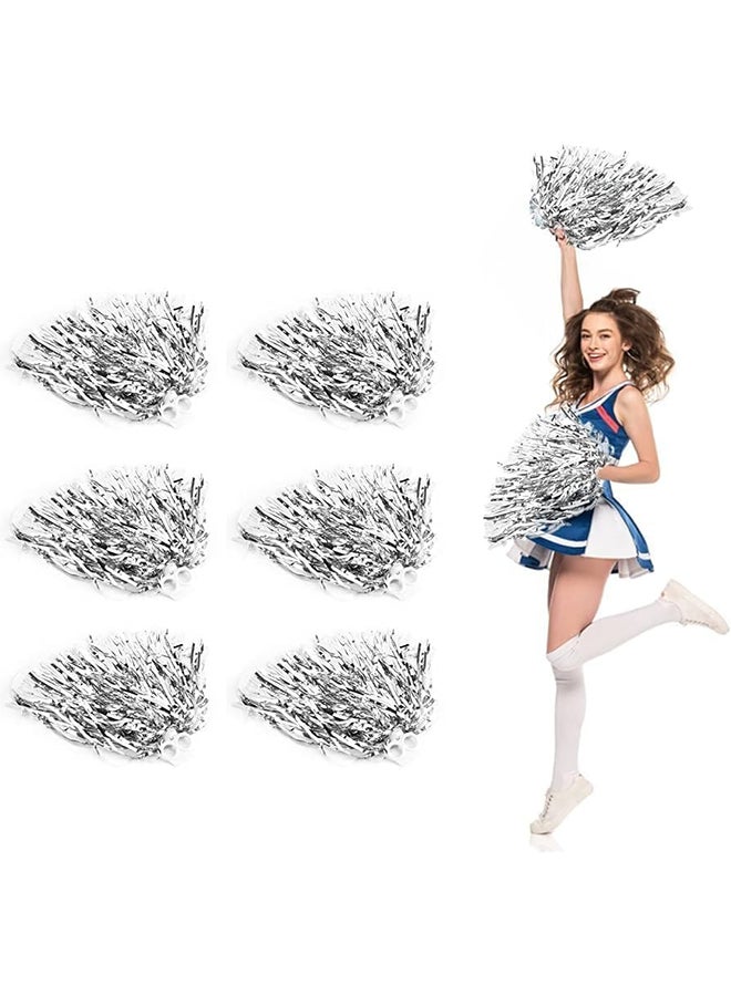 Goldedge 6 Pack Cheerleading Pom Poms with Handle Cheerleader Pompoms Metallic Foil Pompoms for Sports Team Spirit Cheering Party Dance(Silver)  - Image 2