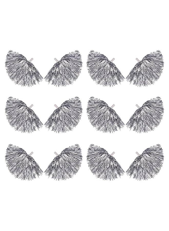 Goldedge 6 Pack Cheerleading Pom Poms with Handle Cheerleader Pompoms Metallic Foil Pompoms for Sports Team Spirit Cheering Party Dance(Silver)  - Image 1