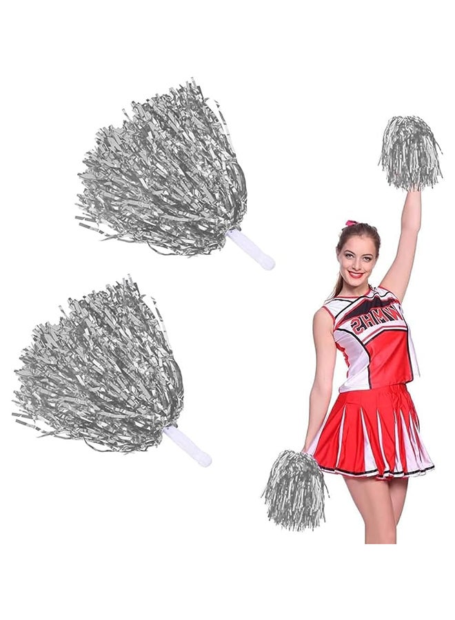 Goldedge 6 Pack Cheerleading Pom Poms with Handle Cheerleader Pompoms Metallic Foil Pompoms for Sports Team Spirit Cheering Party Dance(Silver)  - Image 3