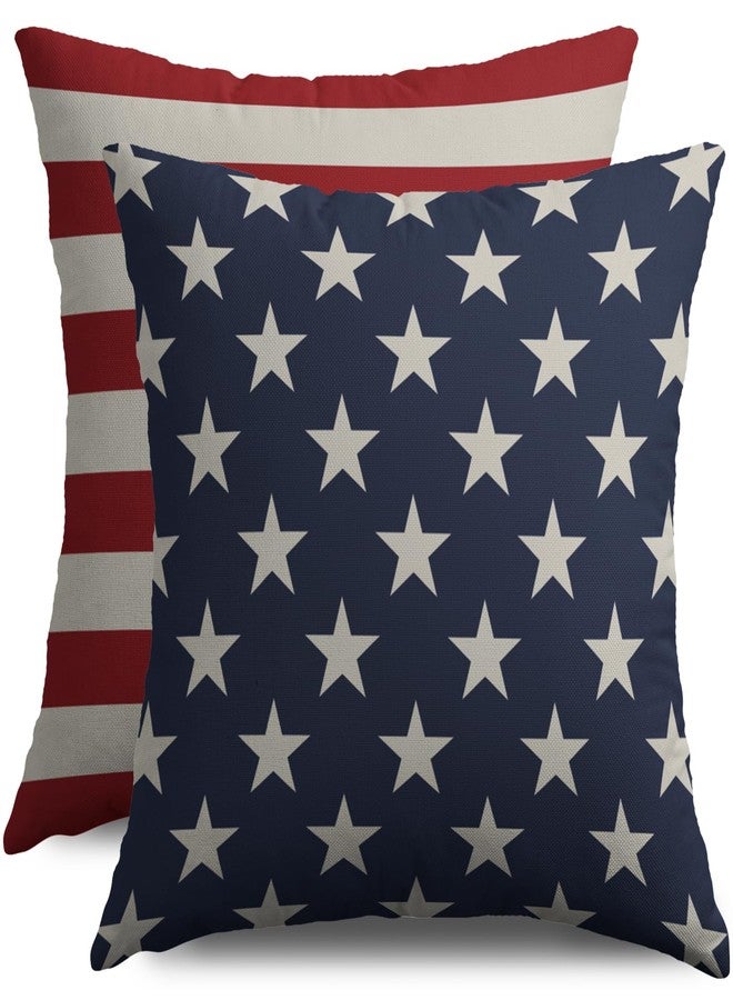 Smozenith 4th of July Pillow Covers 18X18 Set of 2, Patriotic Blue Star Red Striped Fourth July Print Decorative Throw Pillowcases Outdoor Memorial Day Independence Cushion Cases Couch Sofa Bed Decor - Image 1