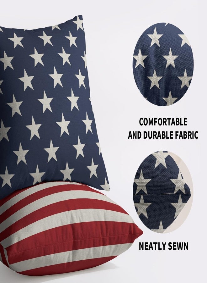 Smozenith 4th of July Pillow Covers 18X18 Set of 2, Patriotic Blue Star Red Striped Fourth July Print Decorative Throw Pillowcases Outdoor Memorial Day Independence Cushion Cases Couch Sofa Bed Decor - Image 5