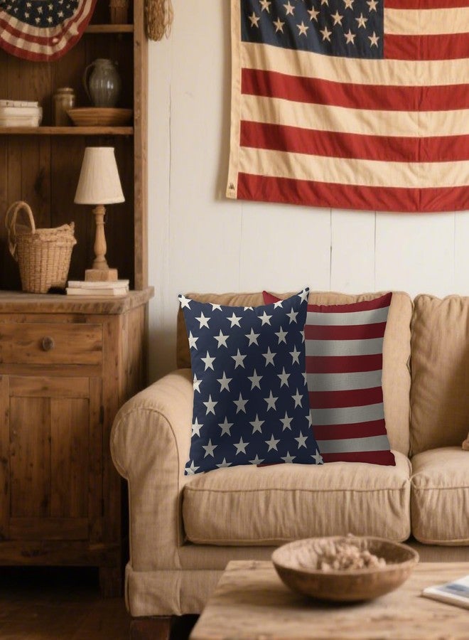 Smozenith 4th of July Pillow Covers 18X18 Set of 2, Patriotic Blue Star Red Striped Fourth July Print Decorative Throw Pillowcases Outdoor Memorial Day Independence Cushion Cases Couch Sofa Bed Decor - Image 2