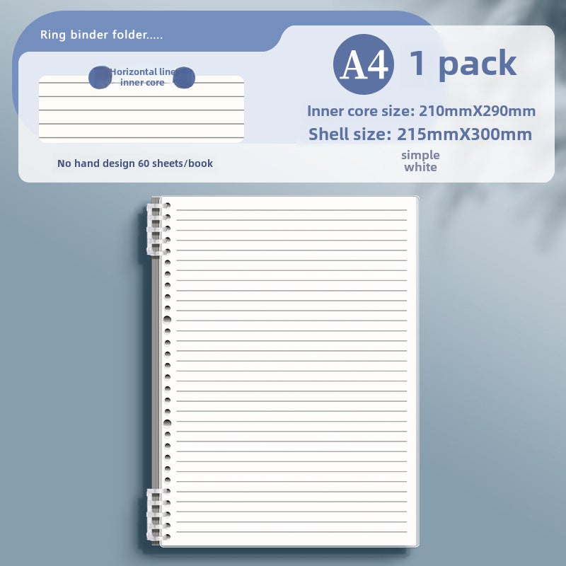 Generic B5 A5 Detachable Notebook Grid TransparentA4 horizontal line-White 1 book A4 horizontal line-White 1 book 